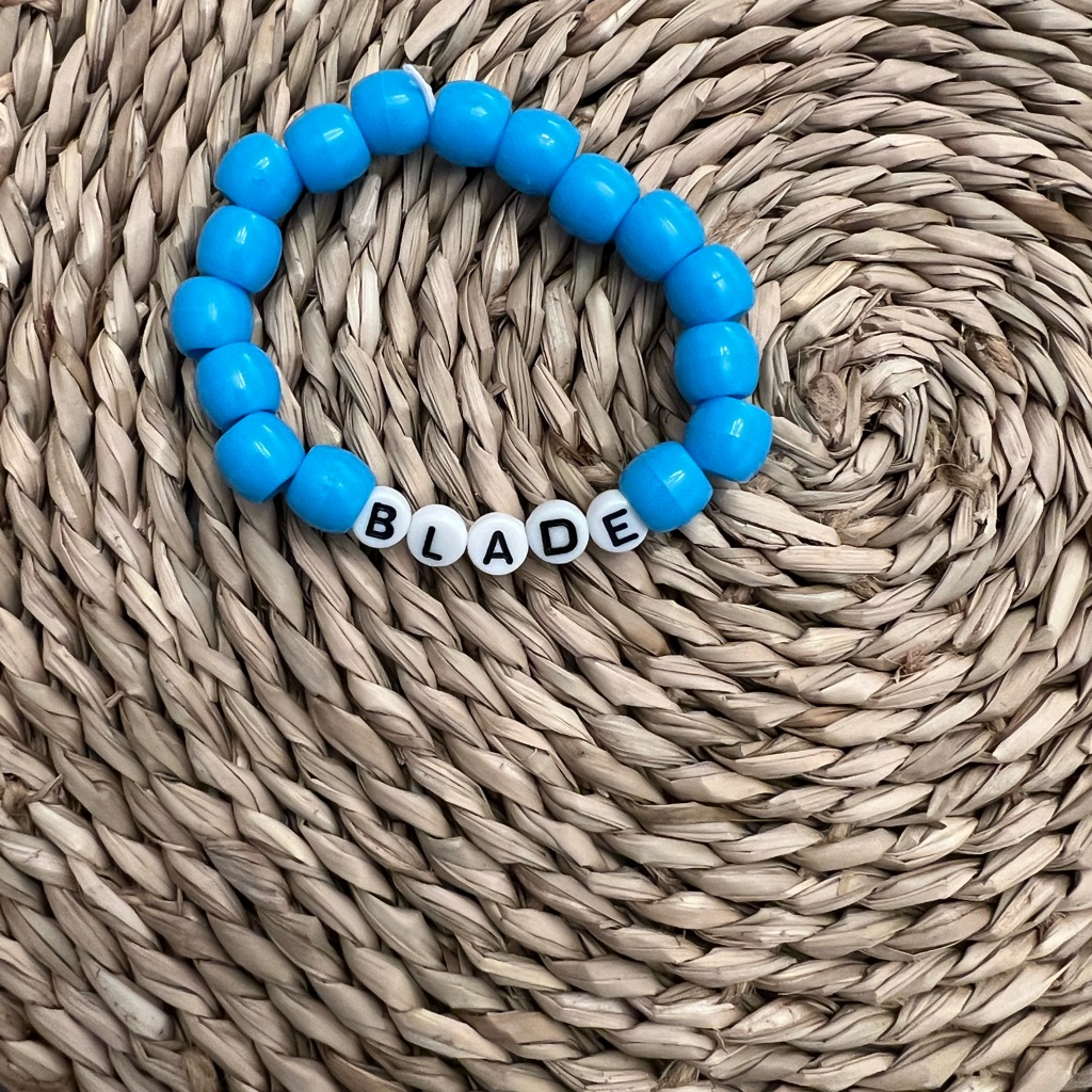 Blue Beaded Bracelet With Custom Lettering